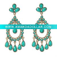 Wholesale Fashion Jewelry/Costume Jewelry, 18K Evergreen Tear Shaped Resin Drop Fashion Earrings