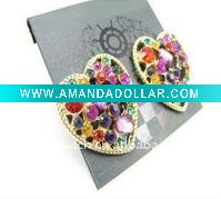 Wholesale Fashion costume jewelry sparkling engraved heart full jeweled earrings
