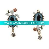 Wholesale Fashion costume jewelry lovely vivid sea turtle&flower sparkling earrings