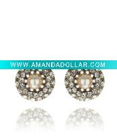 Wholesale Costume Earrings, Paved Crystal Pearl Stud Earring