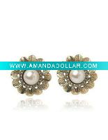 Wholesale Costume Earrings, Antique Flower Pearl Stud Earring