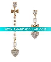 Wholesale Earrings, Rhinestone Heart Drop Earrings