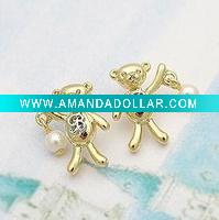 Wholesale lovely bear stud earrings, high quality bear theme costume jewelry