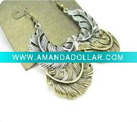 Wholesale Fashion costume jewelry vintage unique alloy feather earrings