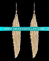 Wholesale Earrings, Gold Tone Linear Leaf Earrings