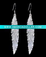 Earrings, Silver Tone Linear Leaf Earrings