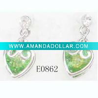 Wholesale green heart zircon stud earrings/costume fashion jewelry