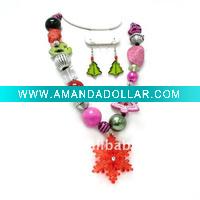 Wholesale fashion cheap handmade multicolor christmas tree ,snowflower,acrylic beads costume necklace earring jewelry set.jewellery
