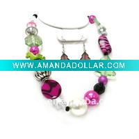 Wholesale fashion cheap handmade multicolor christmas tree ,pearls,acrylic beads costume necklace earring jewelry set.one dollar jewellery