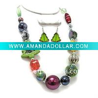 Wholesale fashion cheap handmade christmas tree,rhinestone beads,acrylic beads costume necklace earring jewelry set.bali jewellery