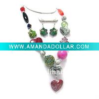 Wholesale fashion cheap handmade multicolor christmas tree,rhinestone beads,acrylic beads costume necklace earring jewelry set factory
