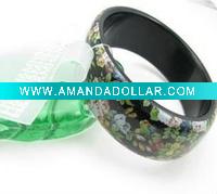 Wholesale Fashion costume jewelry Bohemian flowers resin bangle (black)