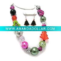 Wholesale fashion cheap handmade multicolor christmas tree,zebra beads,acrylic beads costume necklace earring jewelry set.jewellery