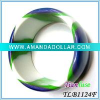 Wholesale Handmade Resin Bangle Bracelet with Solid Blue, White And Green Straps