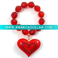 Bracelet,Red Plastic Jumbo Heart Stretch Costume Bracelet