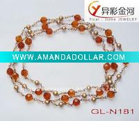 Wholesale Orange acrylic&pearl beaded necklace