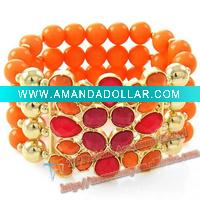 Wholesale fashion luxury acrylic beads bracelet bangle with gemstone ,costume jewelry