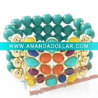 Wholesale fashion luxury acrylic beads bracelet bangle with gemstone ,costume jewelry
