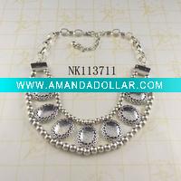 Wholesale Costume jewelry alloy chunky chain necklace with resin stone