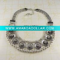 Wholesale Costume jewelry alloy chunky chain necklace with resin stone