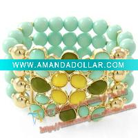 Wholesale fashion luxury acrylic beads bracelet bangle with gemstone ,costume jewelry