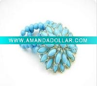 Wholesale Fashion costume jewelry charming flower beaded bracelet(blue)