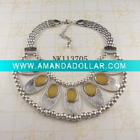 Costume jewelry alloy heavy necklace with resin stone