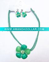 multi strings pretty green flower necklace set