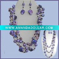 Wholesale purple ABALONE SHELL PEARL LONG NECKLACE EARRINGS SET