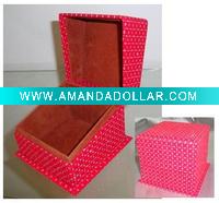 Red Flocking jewelry box with hinged lid