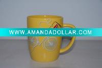 yellow big capacity mug with colorful printing