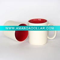white and red glazed promotional mug