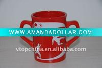 Porcelain decaled coffee mug with two handles