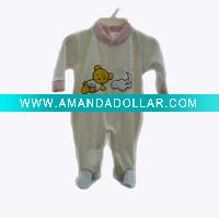 Embroidered bear cotton velure baby romper 0M,3M,6M