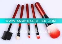 Wholesale 5 pcs red roll travel size makeup cosmetic brush set- good for gift