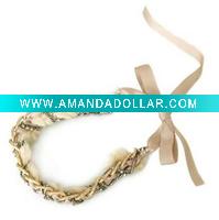 Wholesale fashion grosgrain ribbon matal chain handmade necklace costume jewelry