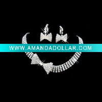Wholesale Fashion full crystal bowknot jewellery sets,fashion costume jewelry tassel necklace