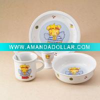 Wholesale Porcelain/ceramic children dinner set ( plate, dish, bowl), customized size and logo is welcomed