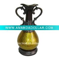 Wholesale glass vase with polyresin top and base in gold finish