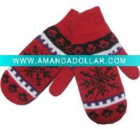 Wholesale Knitted Winter Full Fingers Glove With Snow Patterns