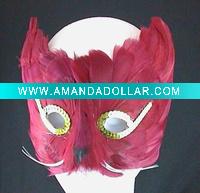 MASK EYE Feather Ruby Red with Whiskers