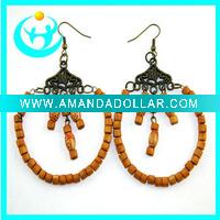 Wholesale Wooden jewelry ring and chain earrings hoops
