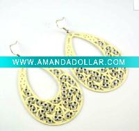 Wholesale Wooden Tear Shaped Drop Earring With Tiny Rhinestone
