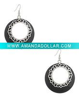 Wholesale Silver wooden large hoop alloy eardrop for women