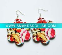 Wholesale 2011 fashion red flower wood earring ARATTA-EV60