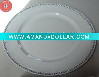 White charger plate with stones