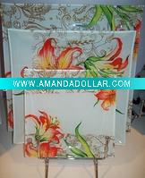 Square Glass Plate with Flower Decal