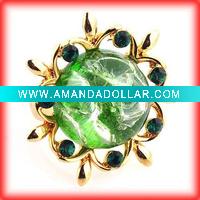 Wholesale Fashion green gemstone 14k gold plated alloy ring/fashion CZ ring/