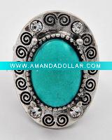 Burnished Silver Tone / Turquoise Gemstone / Lead&nickel Compliant / Stretch Ring