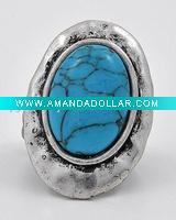 Burnished Silver Tone / Turquoise Gemstone / Lead Compliant / Stretch Ring